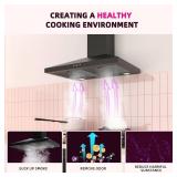 $150 FIREGAS Black Range Hood 30 Inch, Wall Mount Kitchen Hood Ducted/Ductless Convertible, 450 CFM, 3-Speed Exhaust Fan, Stainless Steel Stove Vent for Kitchen with LED Lights, Charcoal Filters