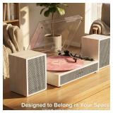 $122 Vinyl Record Player with External Speakers, 3 Speed Vintage Belt Drive Turntable Record Player with Stereo Speakers RCA Audio Out and Aux-in, White Wood