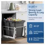 $140 Insputer Double 40QT Pull Out Trash Can Under Cabinet, Heavy Duty Under Sink Garbage Bin Kit with Soft-Close Slides for Kitchen, Laundry, Requires Minimum Cabinets Opening 18" W X 24" D