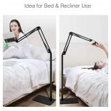Tablet Floor Stand with 5LB Metal Base, Overhead Bed Phone Stand Angle Height Adjustable Holder, Universal Floor Stand Compatible with iPhone iPad Pro Air Mini, Samsung Tab, Kindle, E-Readers