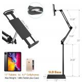 Tablet Floor Stand with 5LB Metal Base, Overhead Bed Phone Stand Angle Height Adjustable Holder, Universal Floor Stand Compatible with iPhone iPad Pro Air Mini, Samsung Tab, Kindle, E-Readers