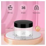 36 Pack 4 OZ Plastic Jars with Lids, BPA Free, Reusable, Refillable Transparent Cosmetic Containers for Bath Salts, Cosmetics, Powders, Beauty Product and Small Accessories