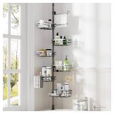 Shower Caddy Corner Tension Pole,30-120 Inch Adjustable Shower Shelves, 6-Tier Bathroom Organizer with Towel Rack/Toothbrush Holder, Bath Tension Rod Rack,Gray