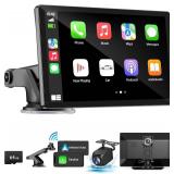 $103 Wireless Apple Carplay Screen for Car 4K Dash Cam, 9" Portable Apple Carplay & Android Auto Car Stereo, with 1080p Backup Camera, GPS Navigation/Mirror Link/Voice Control/Bluetooth