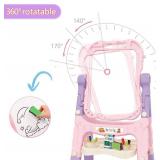 Art Easel for Kids, Adjustable Standing Rotatable Double Sided Easel with Painting Accessories for Toddlers Boys and Girls-Pink