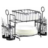 Metal Buffet Caddy Tabletop Organizer, Flatware Napkin and Plate Picnic Caddy Stackable Serving Set for Kitchen, Picnic, Camping, Party,Dining, Entertaining, Parties,Thanksgiving