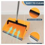 Large Commercial Dustpan with Comb Long Handle Upright Heavy Duty Dust Pan Outdoor Indoor for Courtyards, Garages, Lobbies, Shopping Malls, Market Floors, Sidewalks, Classroom Floor Cleaning
