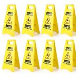 8-Pack Caution Wet Floor Sign,17.5" Height,Bright Yellow Double-Sided Folding A-Shaped Frame Design, Bilingual Caution Message