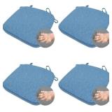 Dining Room Chair Cushion with Ties - 2 in Memory Foam Non Slip Kitchen Seat Pad and Cushion with Machine Washable Cover 15 X 15 X 2 Inches - (Blue,4)