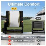 Extra Wide Stadium Seats with Back Support, Bleacher Chairs with High Back and Cushion, Padded Portable Fording Bleacher Seat with Armrests, Cup Holder and Storage Pockets (Black)