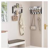 Evermagin 35" Coat Rack Wall Mount with Shelf, 4 in 1 Coat and Key Hanger with 12 Metal Hooks, Entryway Wall Mounted Shelf with Mail Holder for Living Room, Bedroom, White