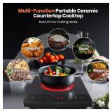 Electric Hot Plate,Nuopuplai Single Countertop Burner Portable Ceramic Cooktop For Cooking Ultra-thin Electric Stove Infrared Cooker,24-Hour Timer Child Safety Lock,Compatible With All Cookware 1800W