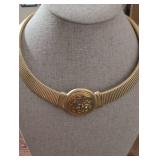 Gold Tone Omega Chain Necklace with Medallion