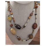 Handcrafted Earth Tone Beaded Necklace with Metal Accents