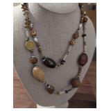 Handcrafted Earth Tone Beaded Necklace with Metal Accents