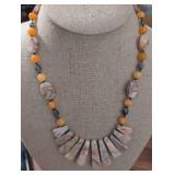 Peach Marble and Orange Jade Statement Necklace