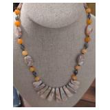 Peach Marble and Orange Jade Statement Necklace