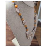 Peach Marble and Orange Jade Statement Necklace