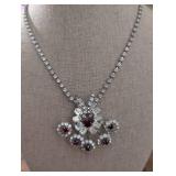 Ruby and Clear Crystal Floral Statement Necklace