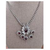 Ruby and Clear Crystal Floral Statement Necklace