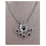 Ruby and Clear Crystal Floral Statement Necklace