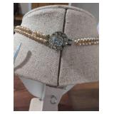 Double Strand Pearl Necklace with Crystal Clasp