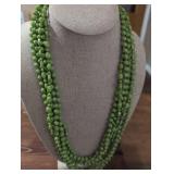 Multi-Strand Green Glass Bead Necklace