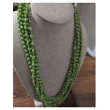 Multi-Strand Green Glass Bead Necklace