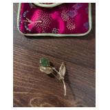 Green Jade and Gold Leaf Brooch