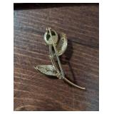 Green Jade and Gold Leaf Brooch