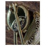 Green Jade and Gold Leaf Brooch