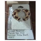 1950s Tropical Sea Shell Pearl Earrings