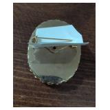 Oval Pink and White Celluloid Cameo Brooch