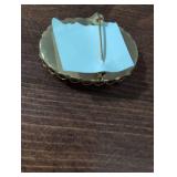 Oval Pink and White Celluloid Cameo Brooch