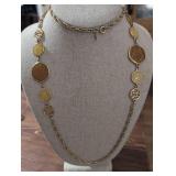 Sarah Coventry Gold Tone Chain Necklace with Citrine and Amber Hexagon Stations