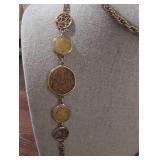 Sarah Coventry Gold Tone Chain Necklace with Citrine and Amber Hexagon Stations