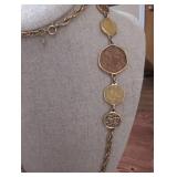 Sarah Coventry Gold Tone Chain Necklace with Citrine and Amber Hexagon Stations