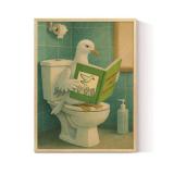 InSimSea Framed Canvas Wall Art Prints, Bathroom Wall Decor, Funny Reading Pigeon Toilet Paintings, Retro Trendy Relaxation Humor Aesthetic Restroom Small Shelf Decor, 12x16inch