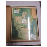 InSimSea Framed Canvas Wall Art Prints, Bathroom Wall Decor, Funny Reading Pigeon Toilet Paintings, Retro Trendy Relaxation Humor Aesthetic Restroom Small Shelf Decor, 12x16inch