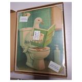 InSimSea Framed Canvas Wall Art Prints, Bathroom Wall Decor, Funny Reading Pigeon Toilet Paintings, Retro Trendy Relaxation Humor Aesthetic Restroom Small Shelf Decor, 12x16inch
