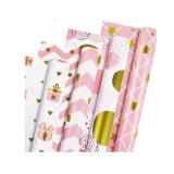 MAMUNU Pink and Gold Wrapping Paper Rolls, Birthday Gift Wrapping Paper for Kids Girls Women, Pink Gift Wrap Paper for Birthday Baby Shower Wedding Mother