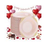 100PCS Pink Plastic Bowls - 12 oz Pink Gold Disposable Salad Bowls - Heavy Duty Disposable Soup Bowl - Fancy Plastic Ice Cream Bowl for Weddings Valentine