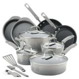 Rachael Ray 15 Piece Hard Enamel Nonstick Pots and Pans Set  Gray