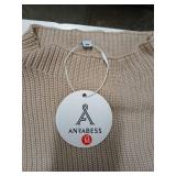 Anrabess 2 Piece Ribbed Khaki Knit Long Sleeve Sweater and White Lounge Pant Set Size M - Sweater is long sleeve