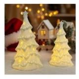 2 PCS White Ceramic Christmas Tree with Lights Ceramic Christmas Trees That Light Up for Tabletop Decor, Frosted Xmas Tree Set Elegant Christmas Tree for Home, Gift & Winter Village (7.68