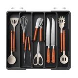 Aujen Silverware Organizer - Expandable Kitchen Drawer Organizer, Adjustable Utensil Organizer, Cutlery Tray for Forks, Knives, Multipurpose Kitchen Organizers and Storage Solution, Black, X-Large