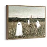 Pinetree Art Framed Easter Wall Decor, Funny Spooky Wall Art Vintage Decoration for Rustic Farmhouse, Cute Ghosts at Wildflower Meadow Canvas Prints for Bedroom Home Decor (8" x 10", K)