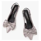 Slingback Kitten Heels with Bow Pointed Closed Toe Pumps Prom Wedding Party Shoes Low Heels Short Pumps