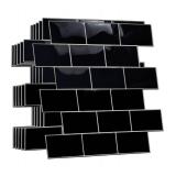 WALPLUS Upgraded Backsplash Tile Peel and Stick for Kitchen Wall Stick On Backsplash Tile for Bathroom Adhesive Glossy Heat Resistant Sticky Backsplash for Kitchen 11.8" x 11.8" Black 12 Sheets