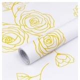 Amiya Yellow and White Floral Wallpaper Peel and Stick Gold Boho Removable Contact Paper A Set of 17.3" X 300"Retro Self Adhesive Wall Paper Decorative WallsBedrooms,Cabinets Decal Vinyl Roll
